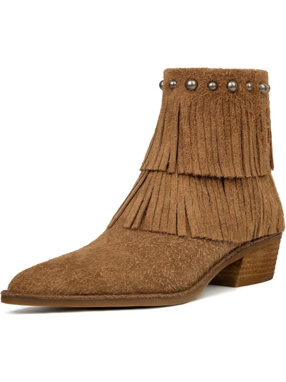 Women's Dark Brown Suede Ankle Boots Pointed Toe w/ Zipper Studded Cowgirl Boot